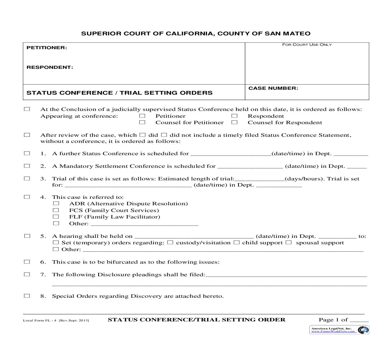 Status Conference-Trial Setting Orders {FL-4} | Pdf Fpdf Doc Docx | California