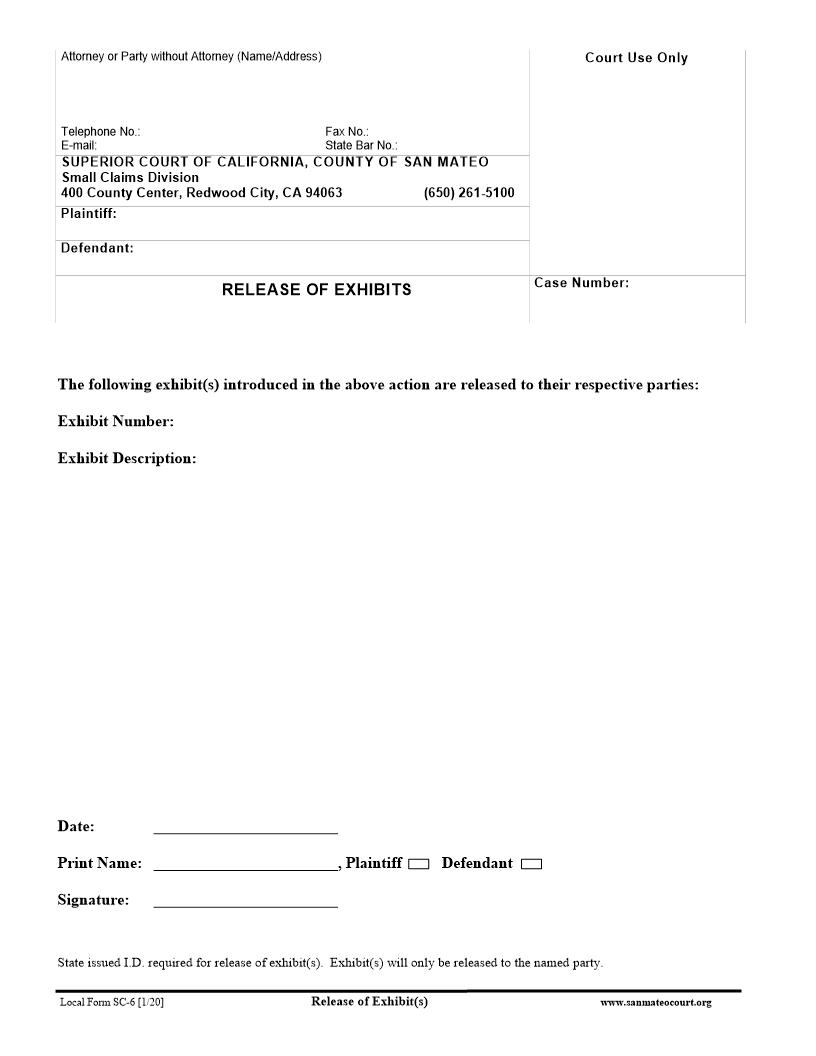 Release Of Exhibits {SC-6} | Pdf Fpdf Docx | California
