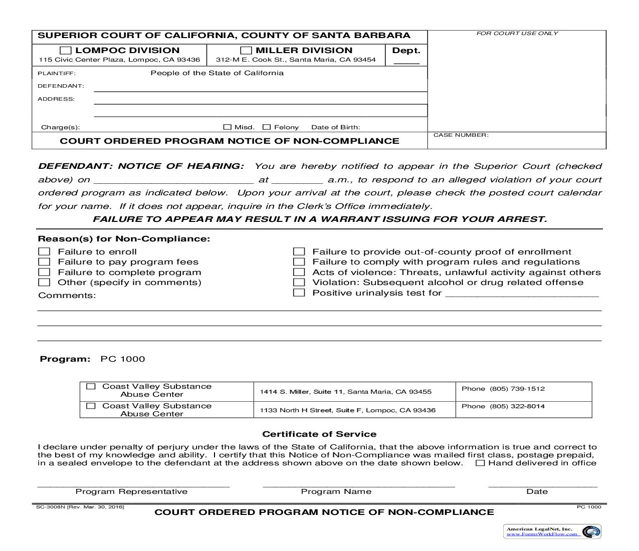 Court Ordered Program Notice Of Non-Compliance North County {SC-3008N} | Pdf Fpdf Doc Docx | California