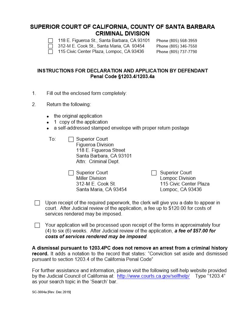 Instructions For Declaration And Application By Defendent {SC3004a} | Pdf Fpdf Doc Docx | California