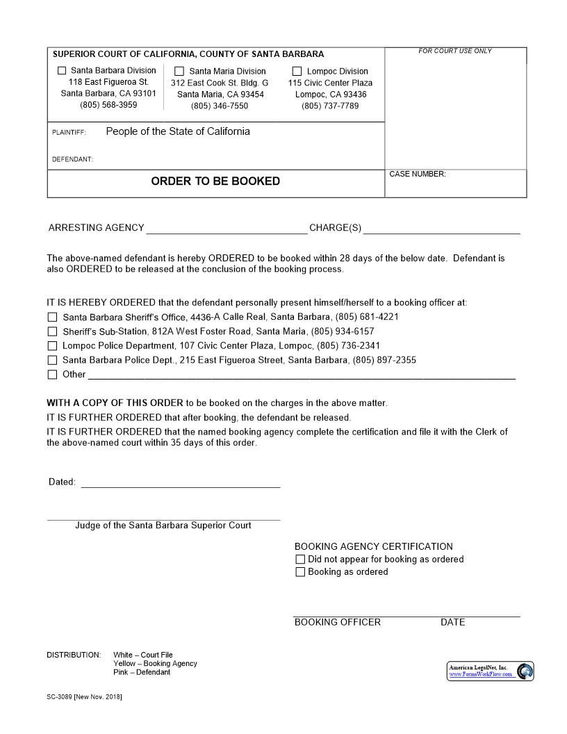 Order To Be Booked {SC-3089} | Pdf Fpdf Docx | California