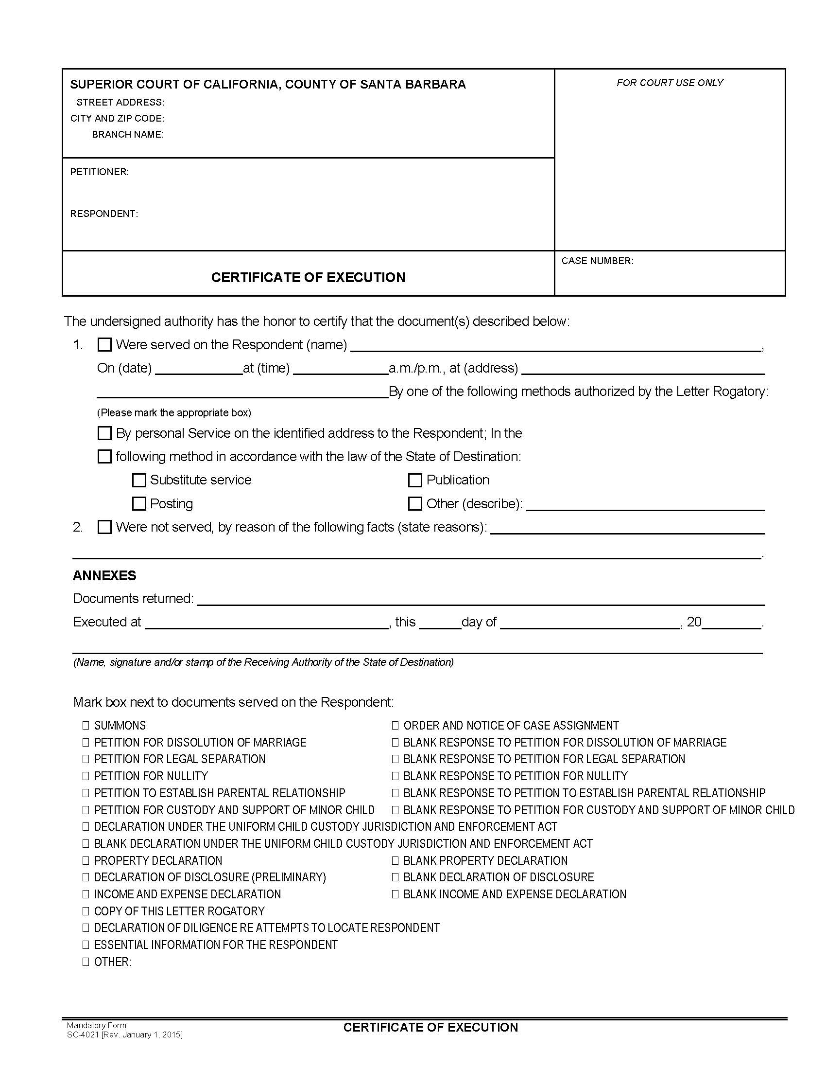 Certificate Of Execution {SC-4021} | Pdf Fpdf Doc Docx | California