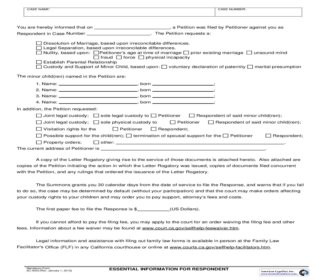 Essential Information For Respondent {SC-4023} | Pdf Fpdf Doc Docx | California