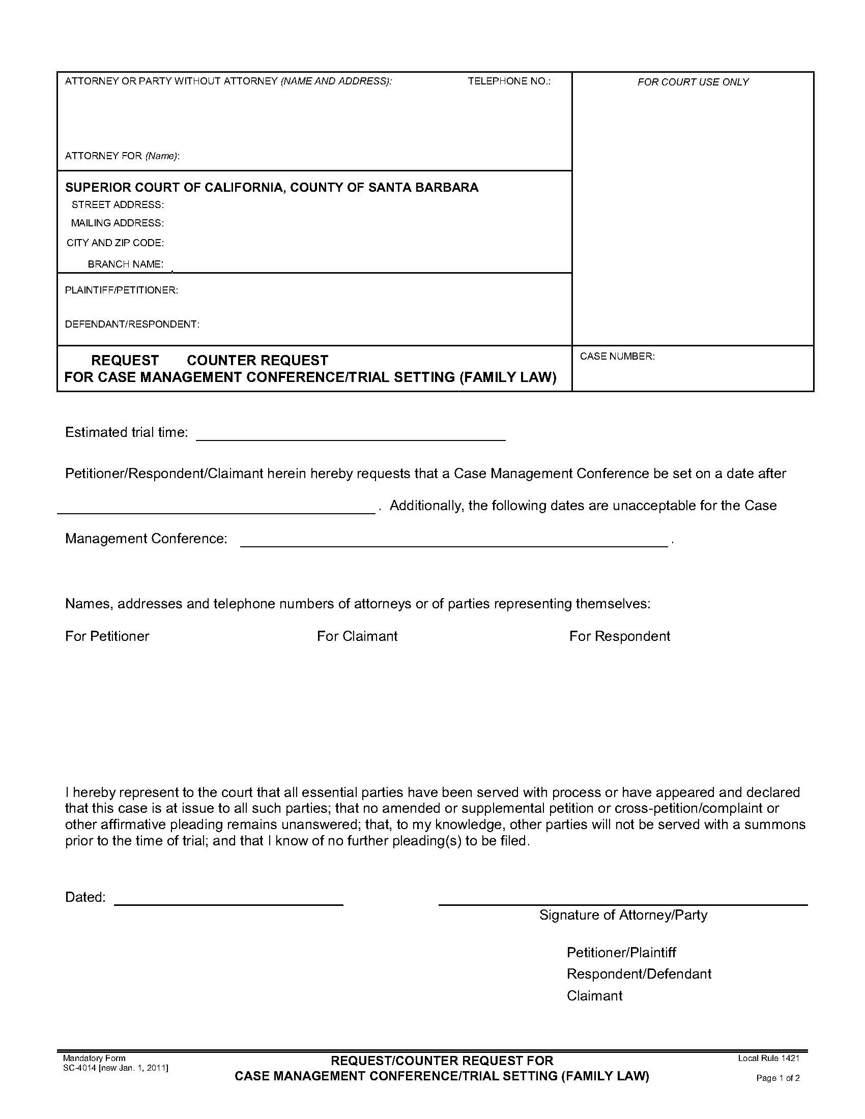 Request-Counter Request For Case Management Conference-Trial Setting (Family Law) {SC-4014} | Pdf Fpdf Doc Docx | California
