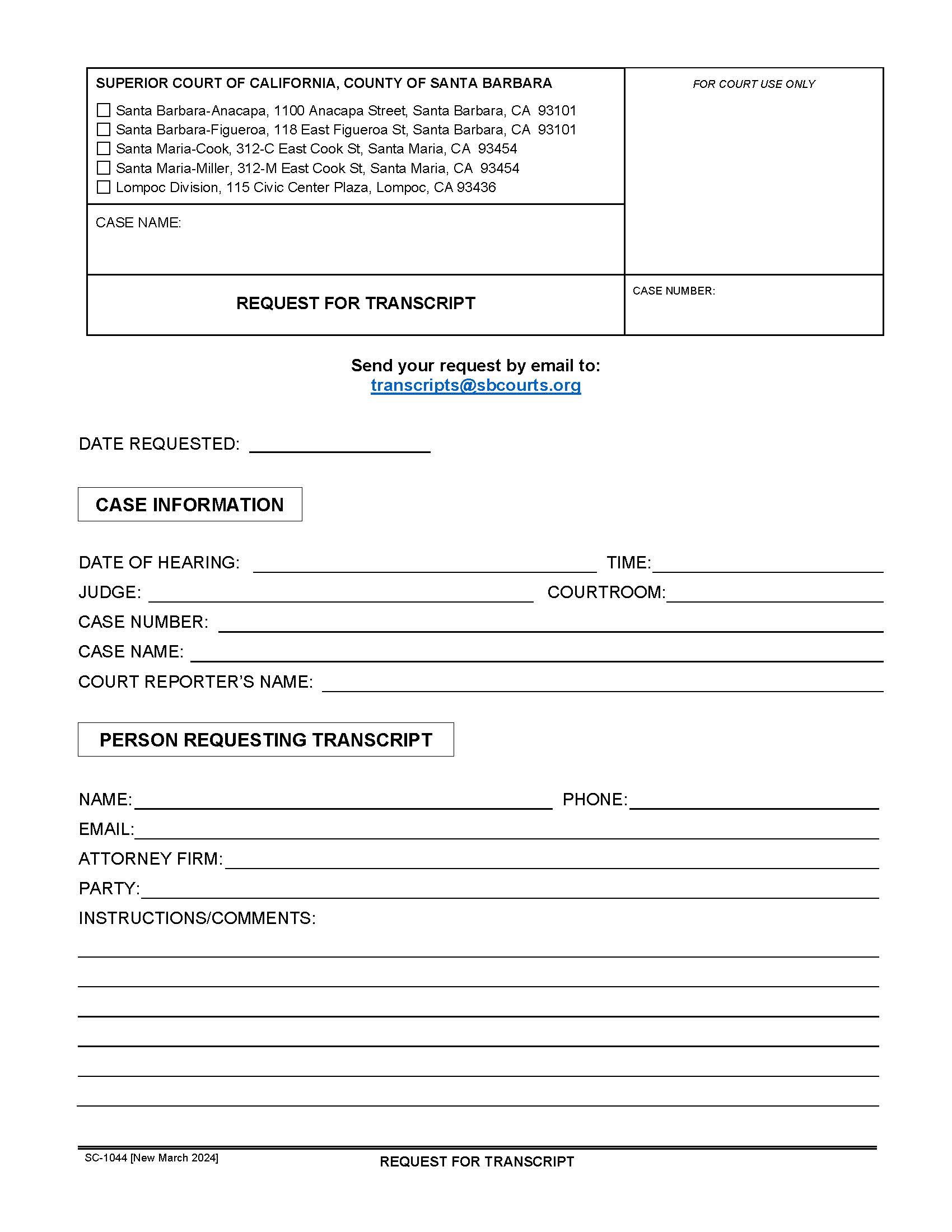 Request For Transcript {SC-1044} | Pdf Fpdf Docx | California