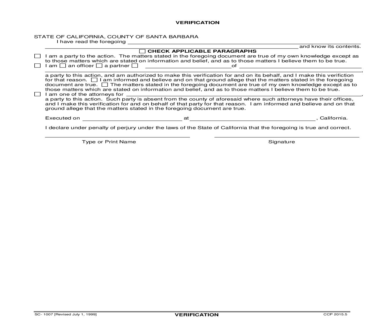 Verification {SC-1007} | Pdf Fpdf Doc Docx | California