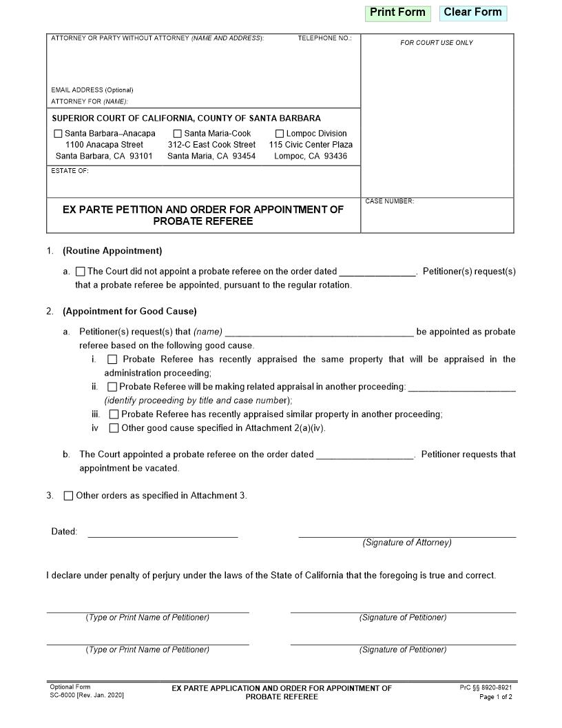 Application And Order Appointing Probate Referee {SC-6000} | Pdf Fpdf Doc Docx | California