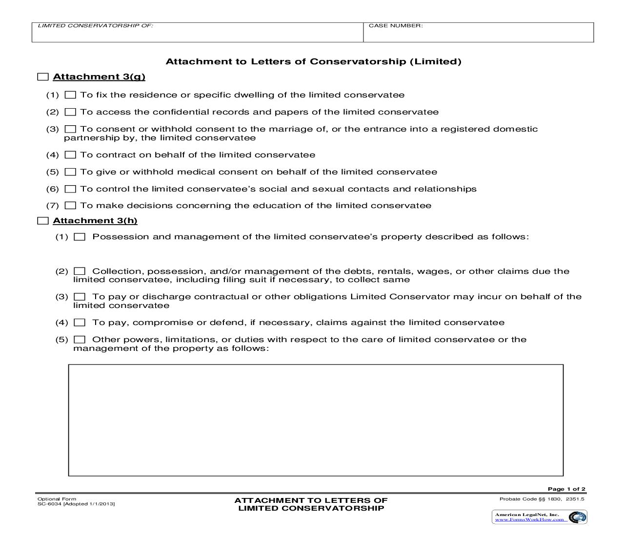 Attachment To Letters Of Limited Conservatorship {SC-6034} | Pdf Fpdf Doc Docx | California