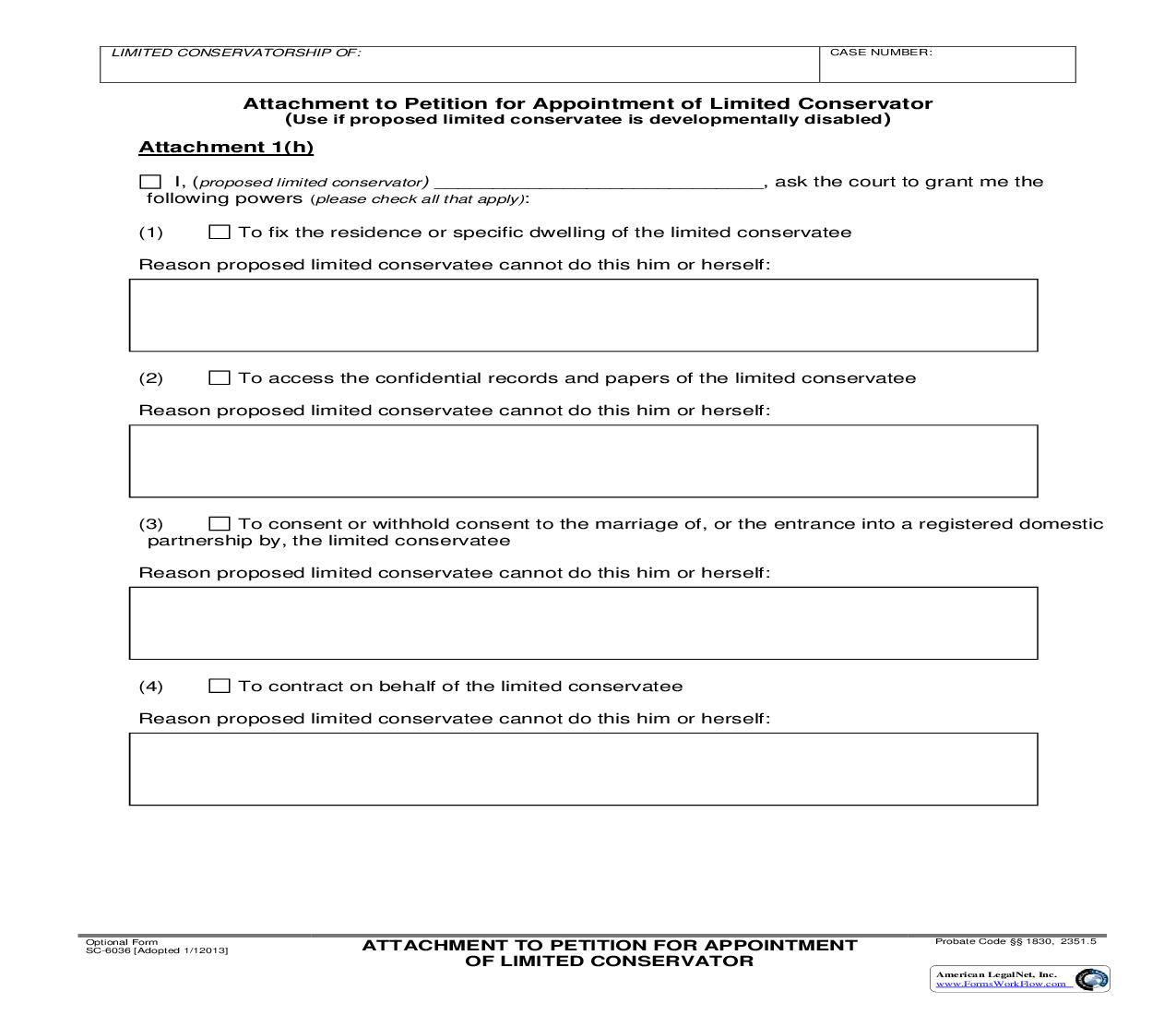 Attachment To Petition For Appointment Of Limited Conservator {SC-6036} | Pdf Fpdf Doc Docx | California