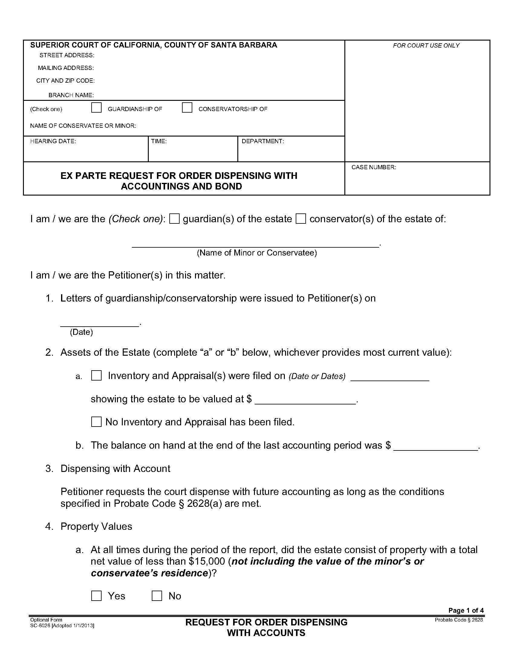 Request For Order Dispensing With Accounts {SC-6026} | Pdf Fpdf Doc Docx | California