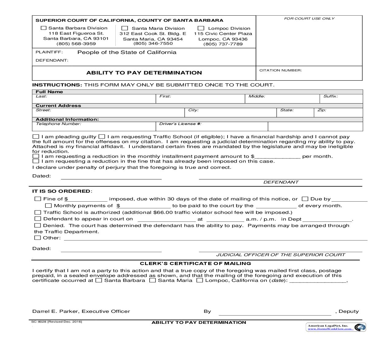 Ability To Pay Determination {SC-8028} | Pdf Fpdf Doc Docx | California