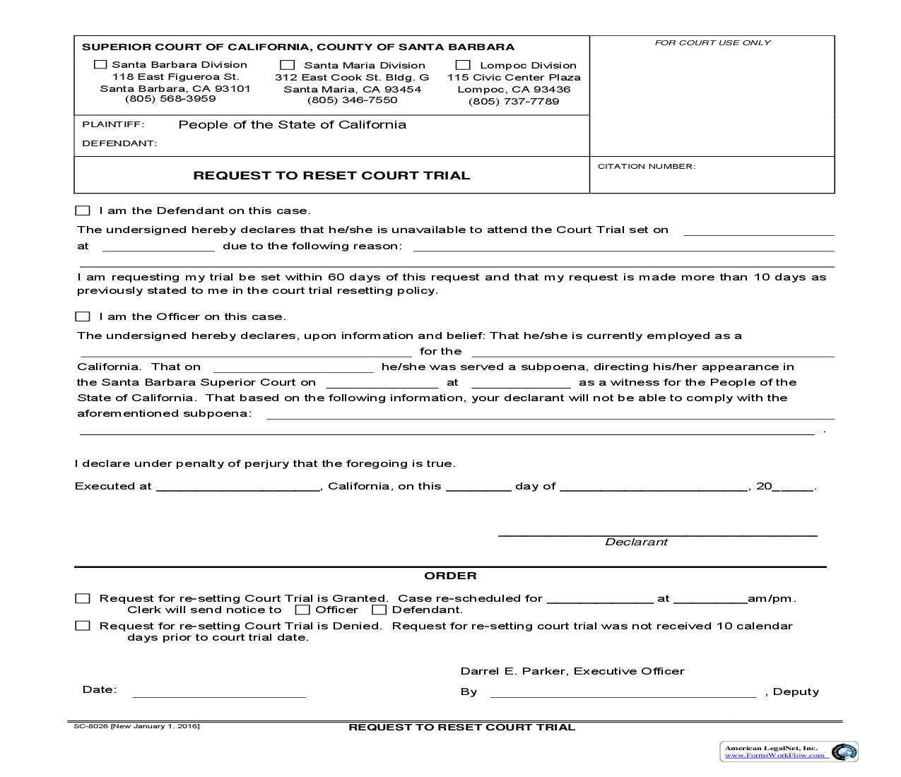 Request To Reset Court Trial {SC-8026} | Pdf Fpdf Doc Docx | California