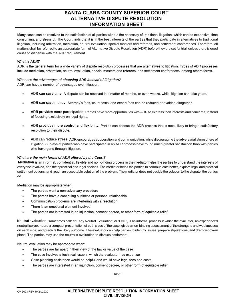 ADR Information Sheet {CV-5003} | Pdf Fpdf Doc Docx | California