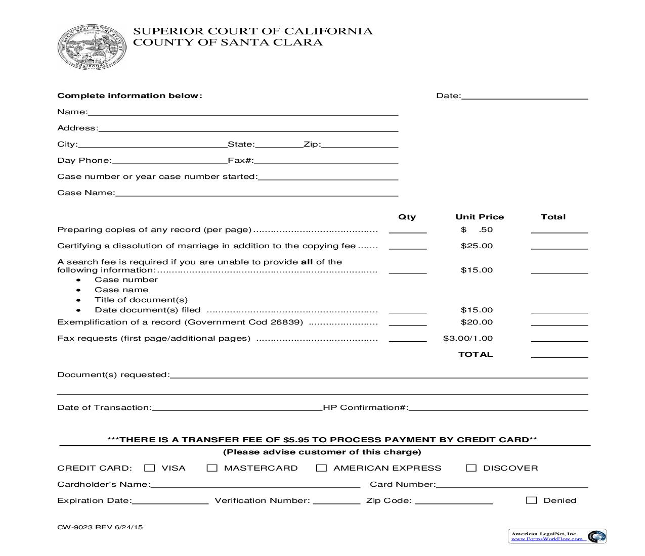 Court Copies Request Form {CW-9023} | Pdf Fpdf Doc Docx | California