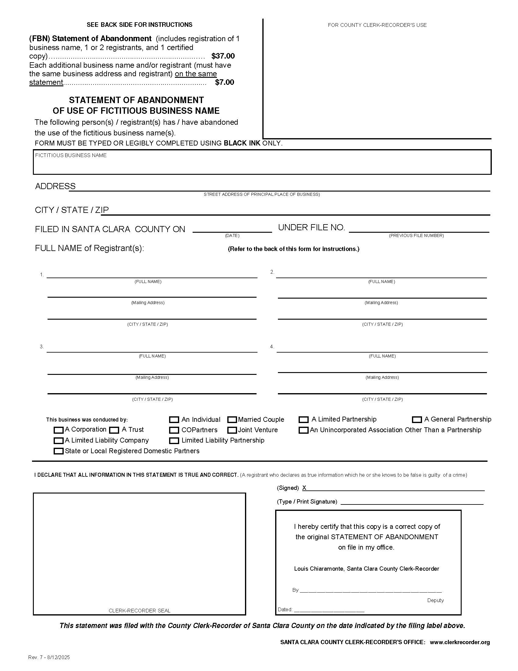 Statement Of Abandonment Of Use Of Fictitious Business Name | Pdf Fpdf Doc Docx | California