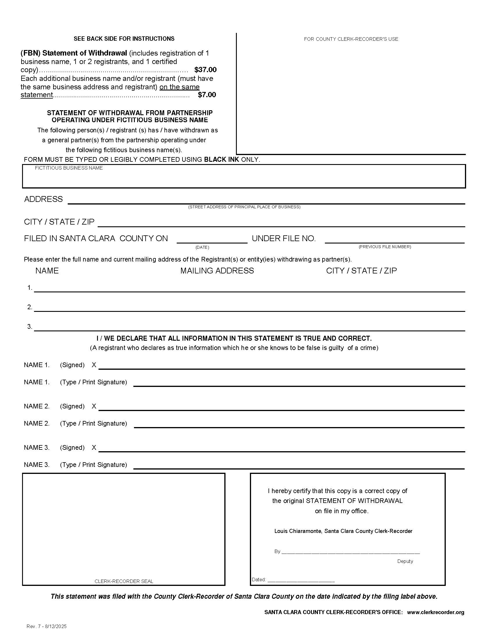 Statement Of Withdrawal From Partnership Operating Under Fictitious Business Name | Pdf Fpdf Doc Docx | California