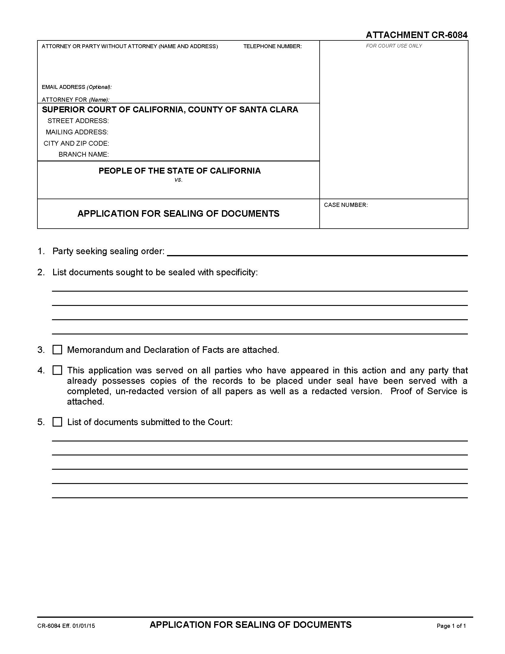 Application For Sealing Of Documents {CR-6084} | Pdf Fpdf Doc Docx | California