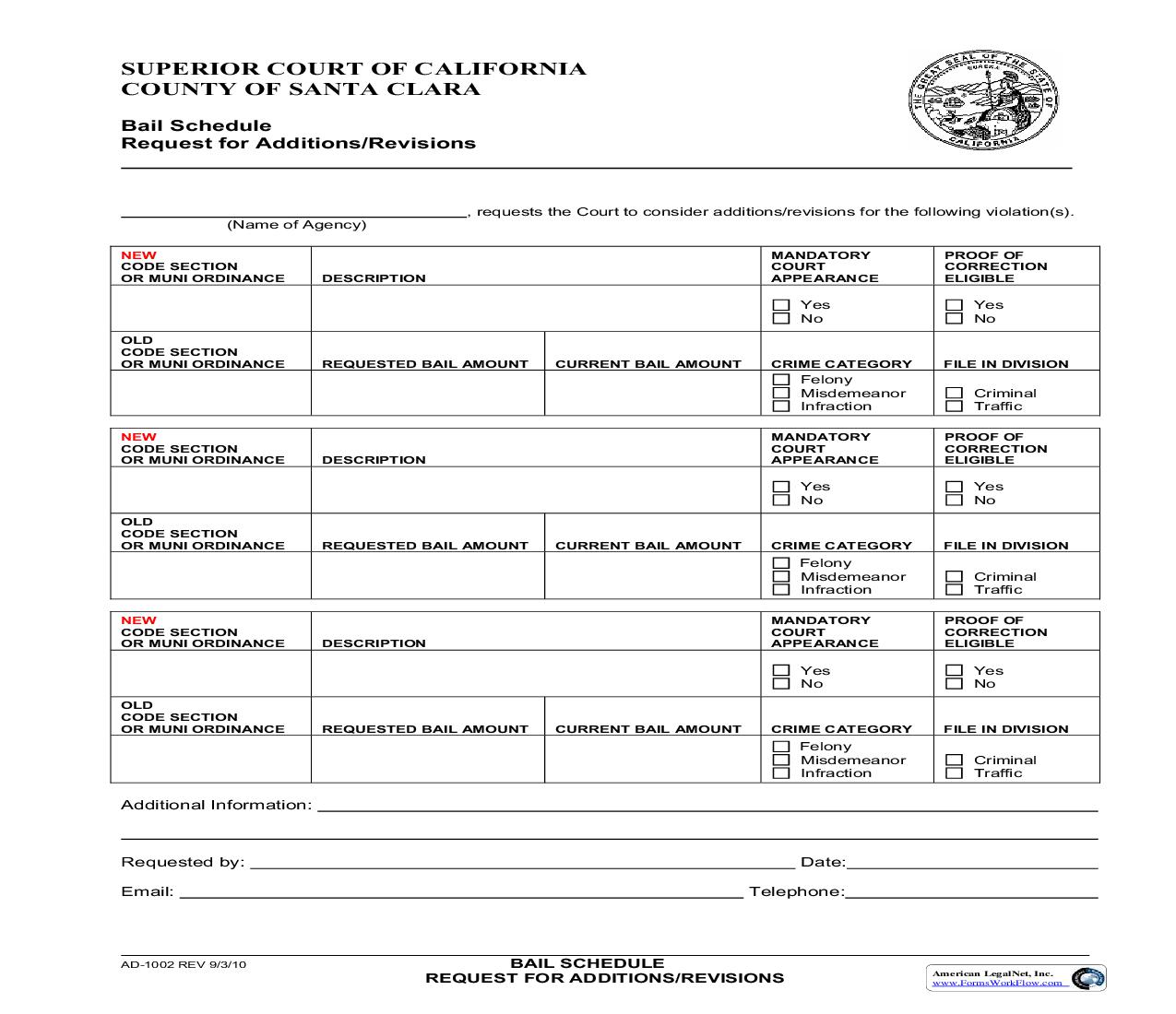 Bail Schedule Request For Additions-Revisions {AD-1002} | Pdf Fpdf Doc Docx | California