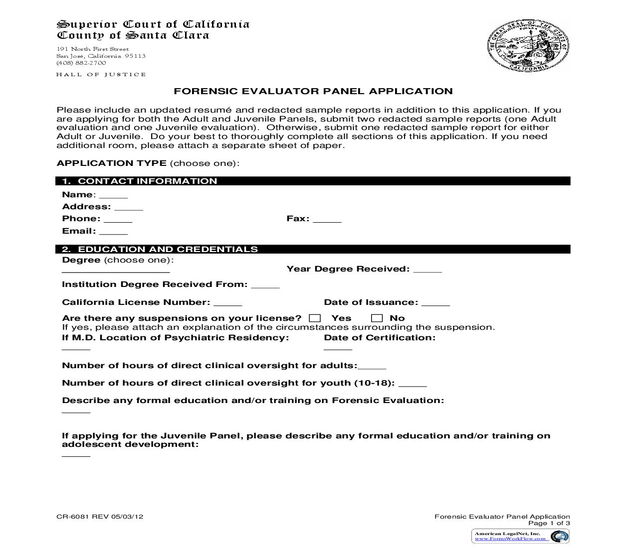 Forensic Evaluator Panel Application {CR-6081} | Pdf Fpdf Doc Docx | California