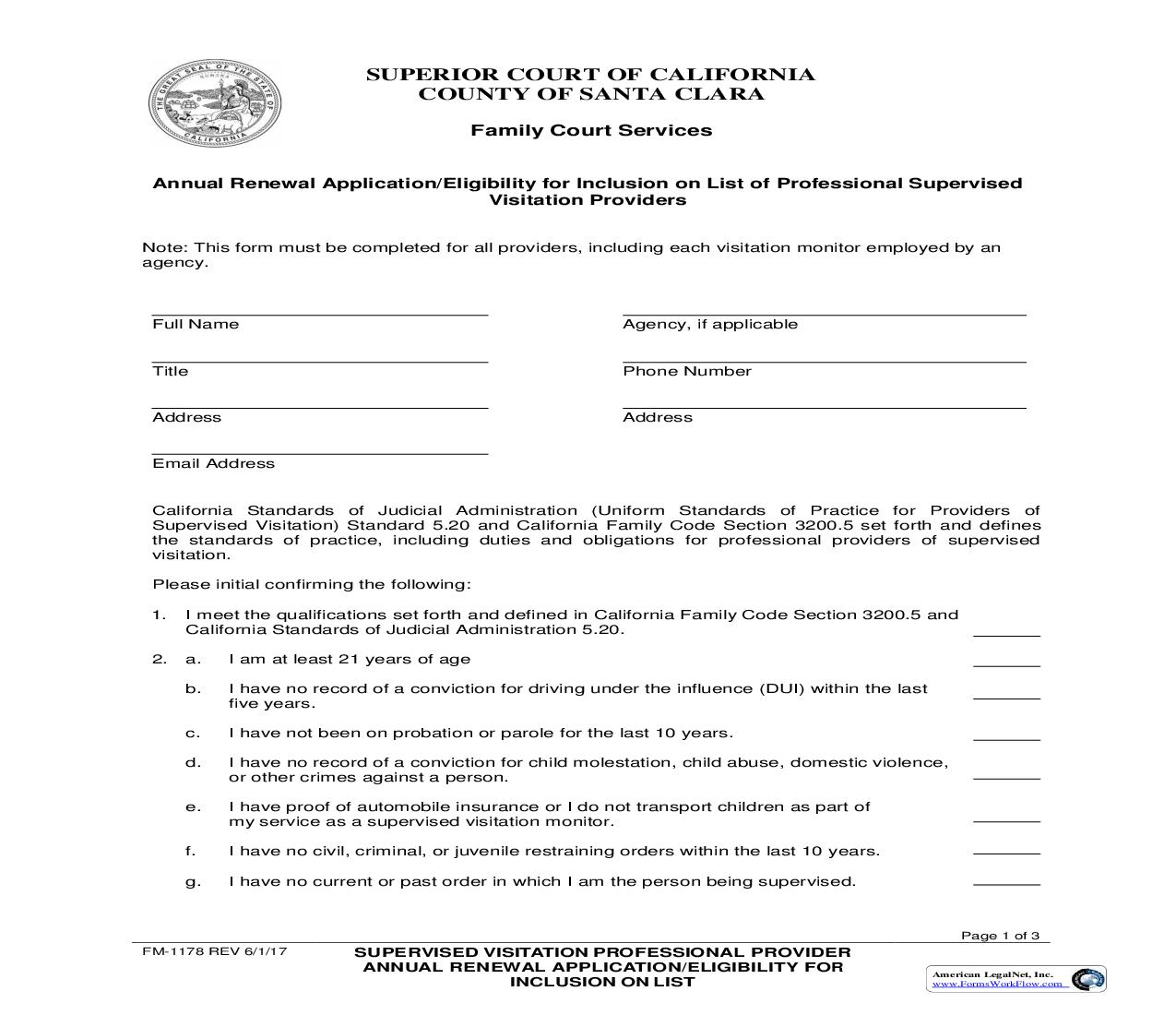 Annual Renewal Application-Eligibility Declaration For Inclusion On Approved List {FM-1178} | Pdf Fpdf Doc Docx | California
