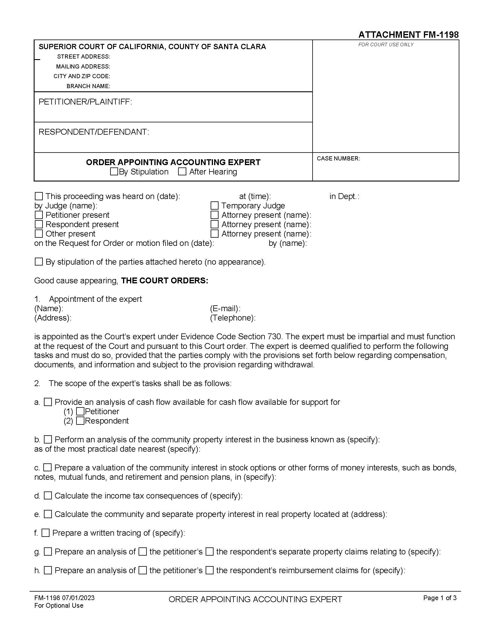Order Appointing Accounting Expert {FM-1198} | Pdf Fpdf Docx | California