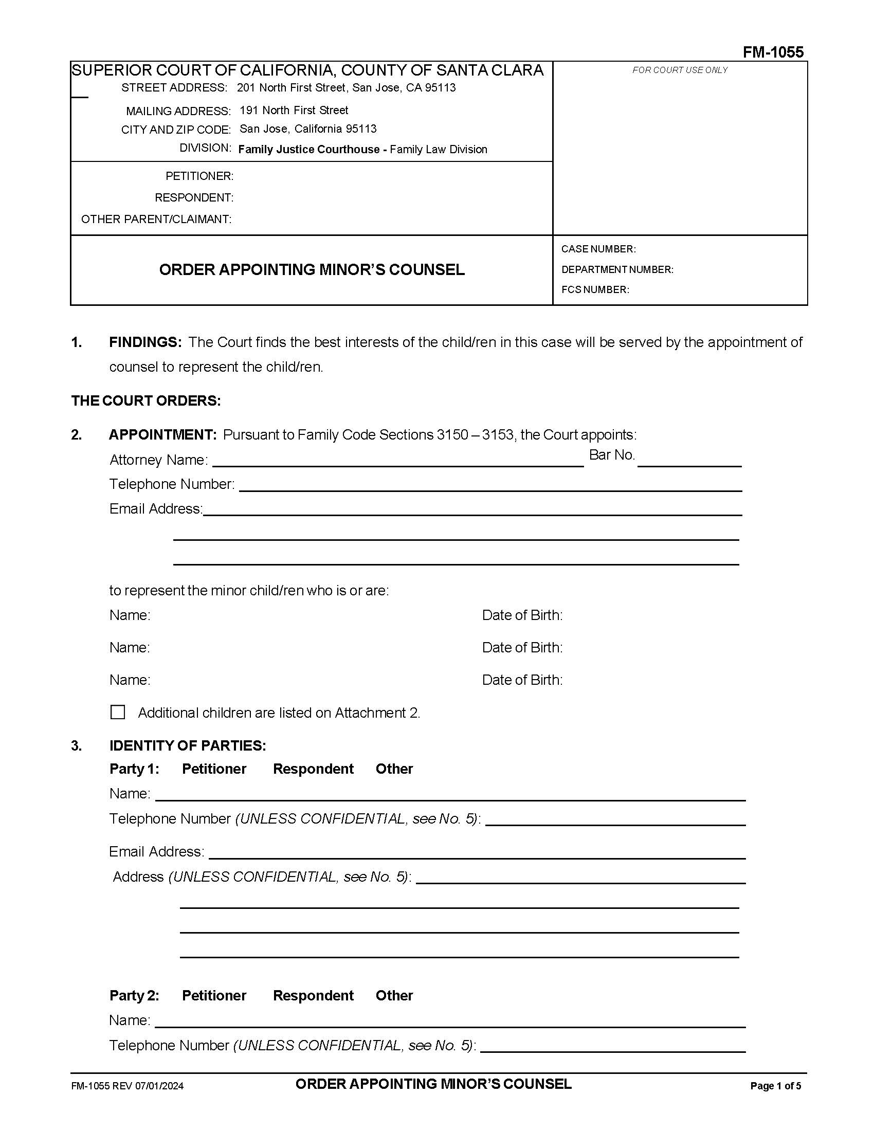 Order Appointing Childrens Counsel  {FM-1055} | Pdf Fpdf Docx | California