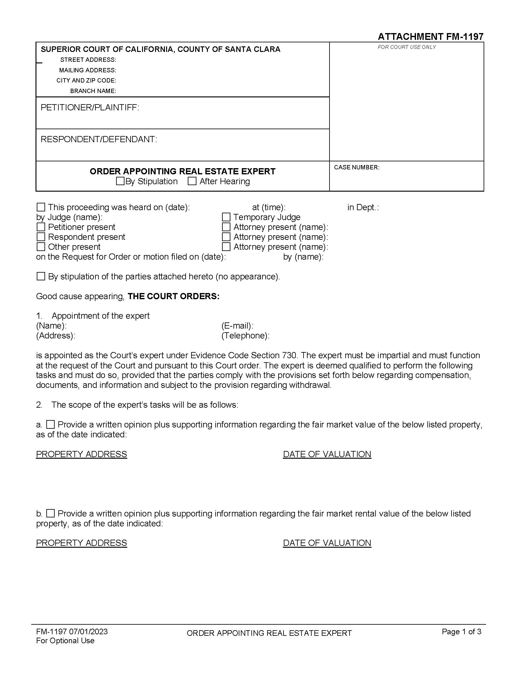 Order Appointing Real Estate Expert {FM-1197} | Pdf Fpdf Docx | California