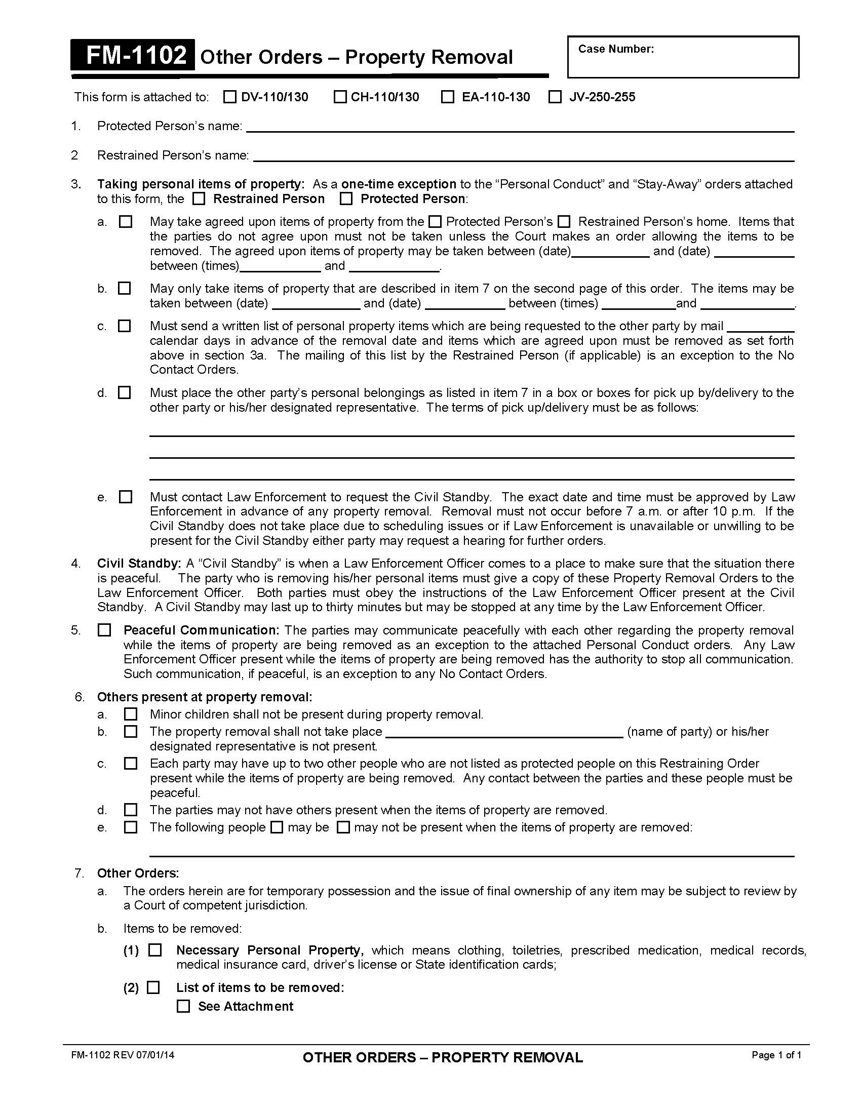 Other Orders-Property Removal {FM-1102} | Pdf Fpdf Doc Docx | California