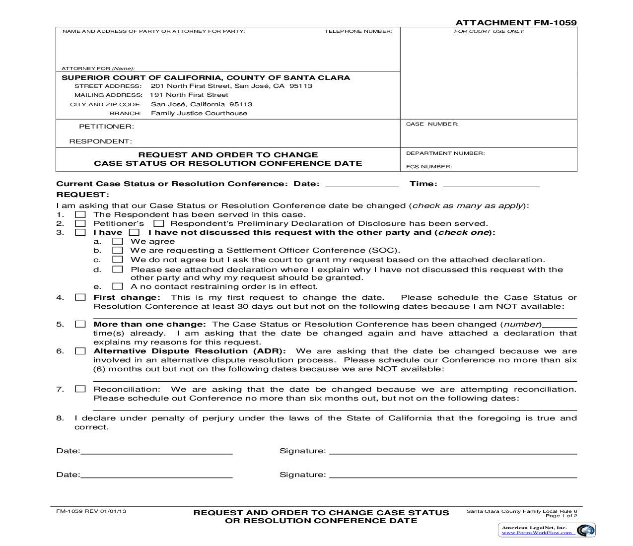 Request And Order To Change Case Management Conference Date {FM-1059} | Pdf Fpdf Doc Docx | California