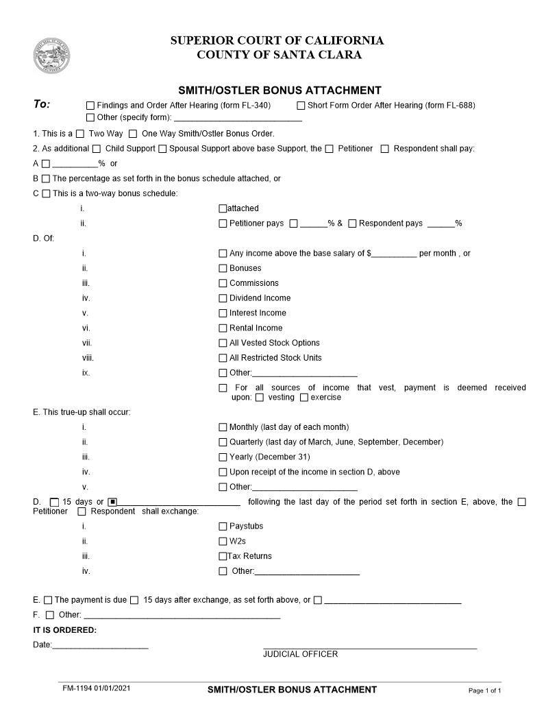 Smith-Ostler Bonus Attachment {FM-1194} | Pdf Fpdf Docx | California