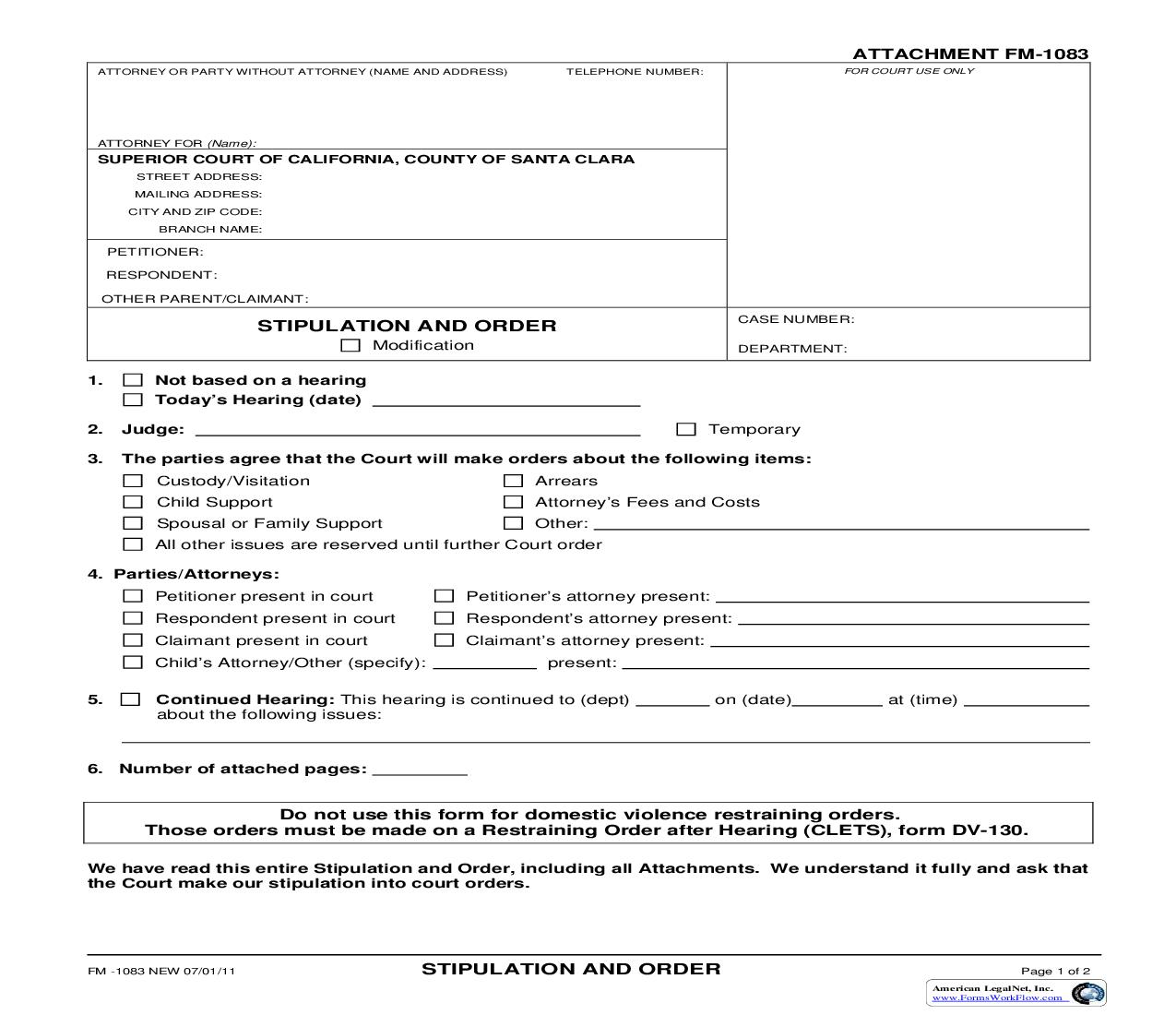 Stipulation And Order (Family) {FM-1083} | Pdf Fpdf Doc Docx | California