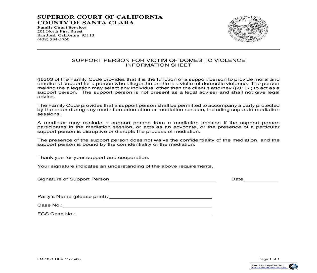 Support Person For Victim Of Domestic Violence Information Sheet {FM-1071} | Pdf Fpdf Doc Docx | California
