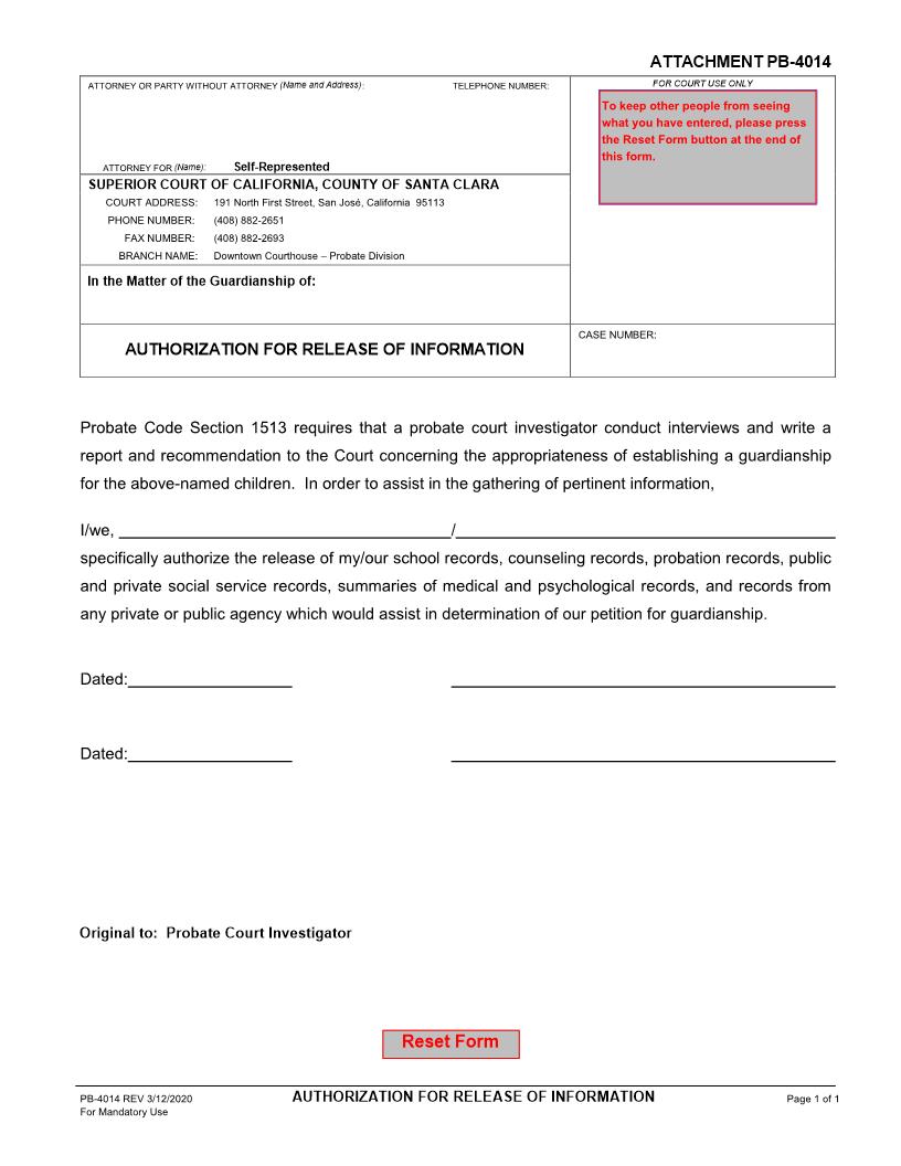 Authorization For Release Of Information {PB-4014} | Pdf Fpdf Doc Docx | California