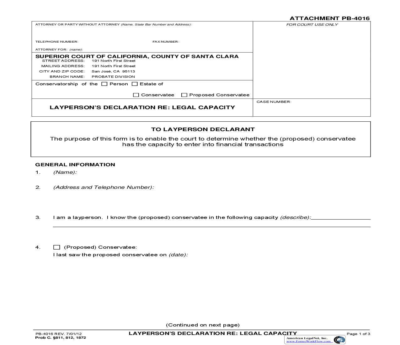 Laypersons Declaration Re Legal Capacity {PB-4016} | Pdf Fpdf Doc Docx | California