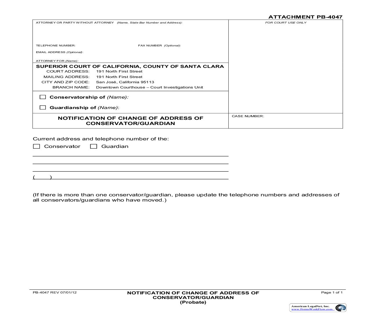 Notification Of Change Of Address Of Conservator-Guardian {PB-4047} | Pdf Fpdf Doc Docx | California