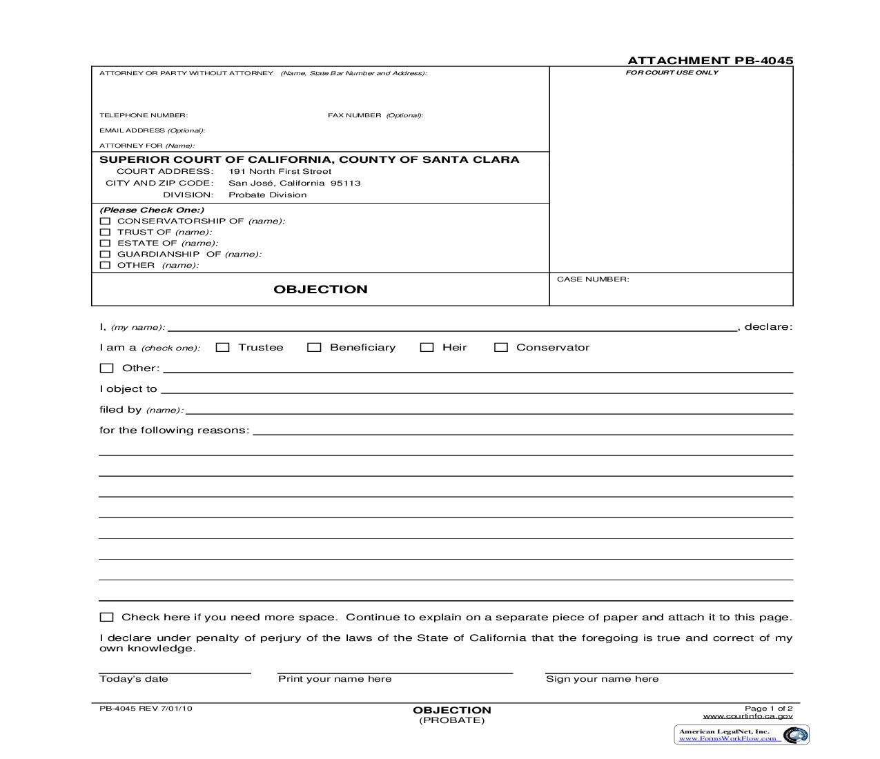 Objection (Probate) {PB-4045} | Pdf Fpdf Doc Docx | California