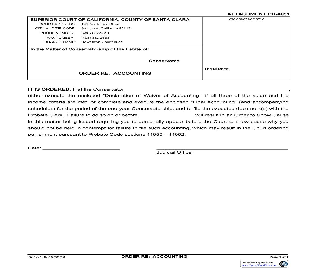 Order Re Accounting {PB-4051} | Pdf Fpdf Doc Docx | California