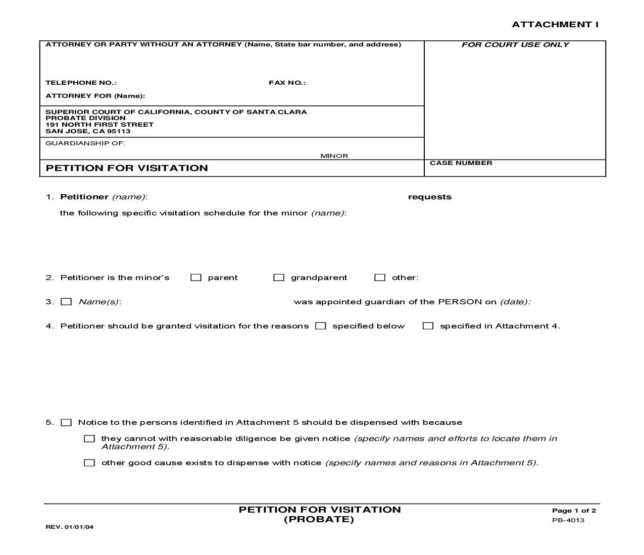 Petition For Visitation (Probate) {PB-4013} | Pdf Fpdf Doc Docx | California
