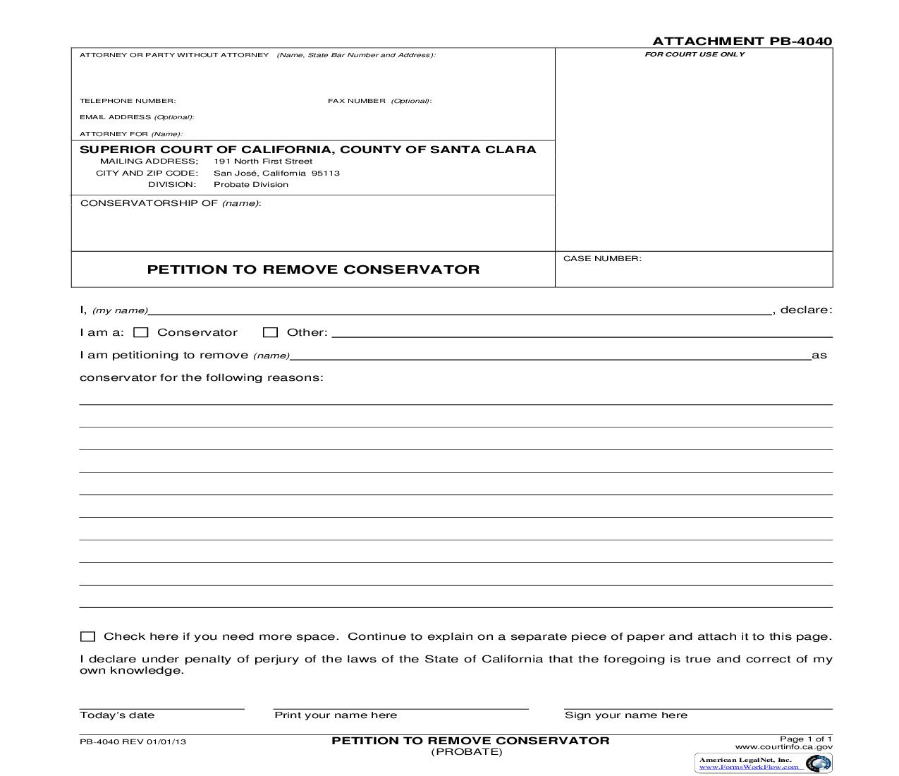 Petition To Remove Conservator {PB-4040} | Pdf Fpdf Doc Docx | California