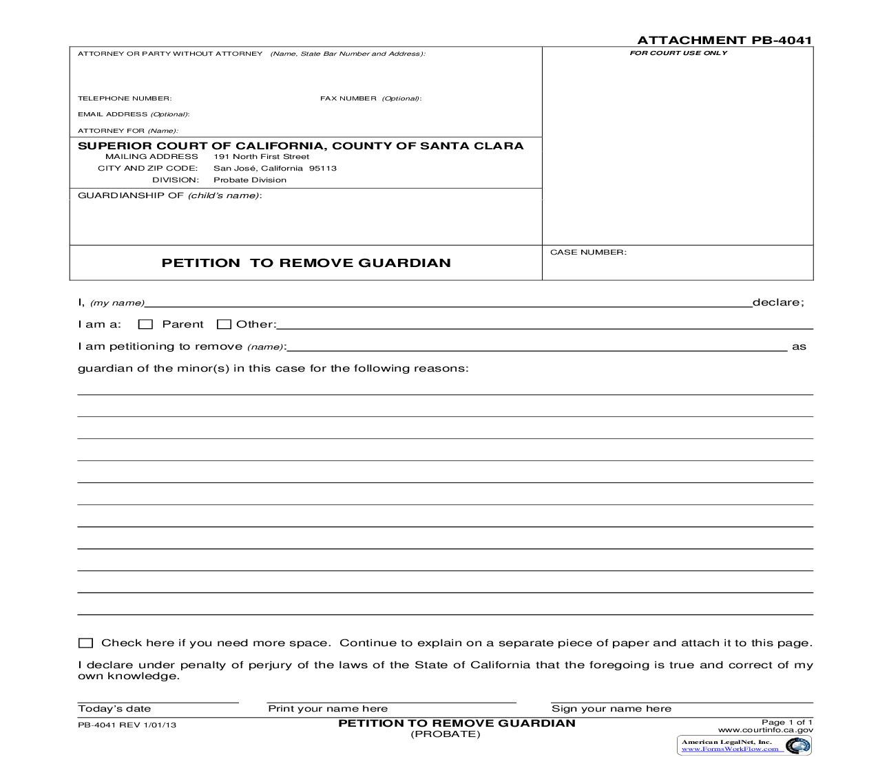 Petition To Remove Guardian {PB-4041} | Pdf Fpdf Doc Docx | California