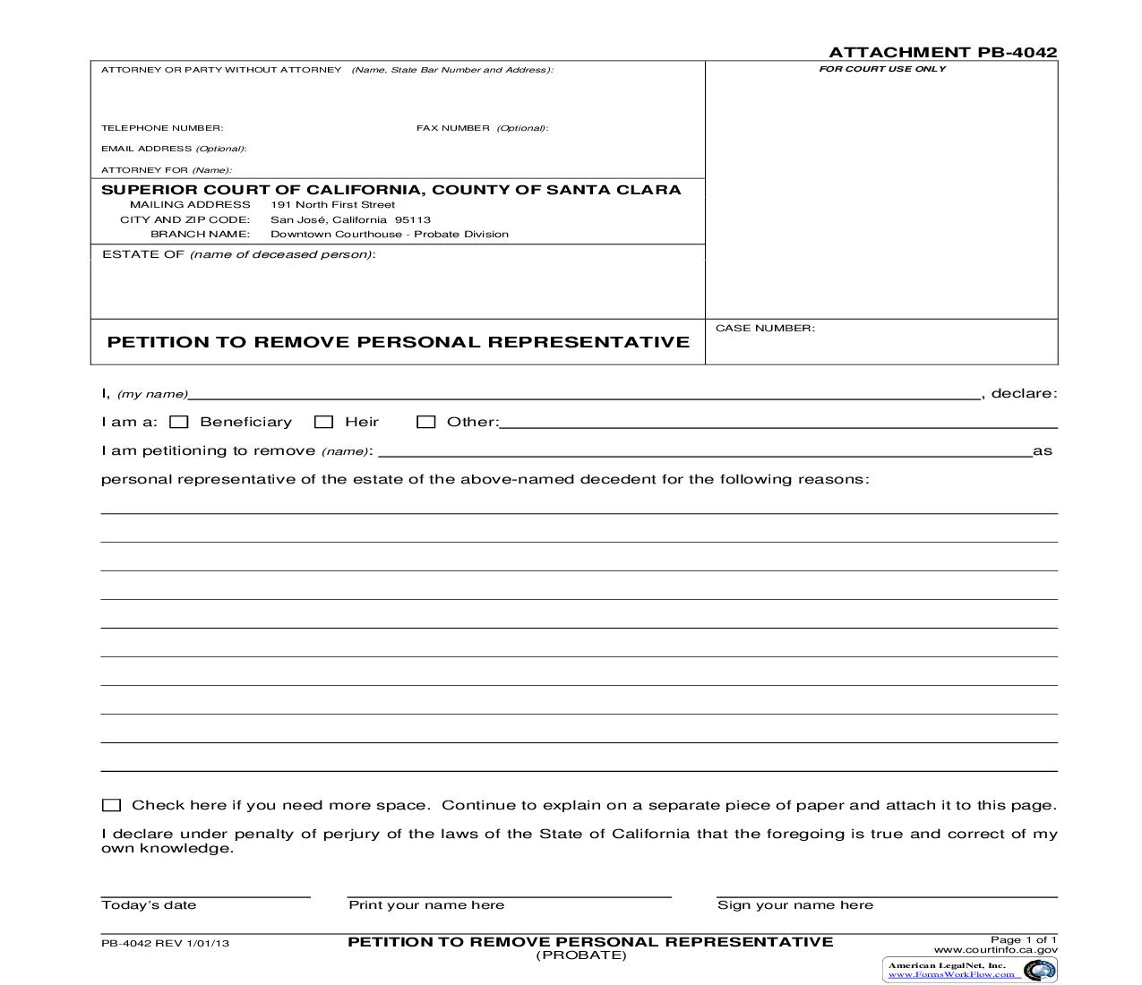 Petition To Remove Personal Representative {PB-4042} | Pdf Fpdf Doc Docx | California