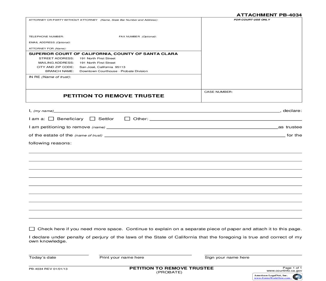 Petition To Remove Trustee {PB-4034} | Pdf Fpdf Doc Docx | California