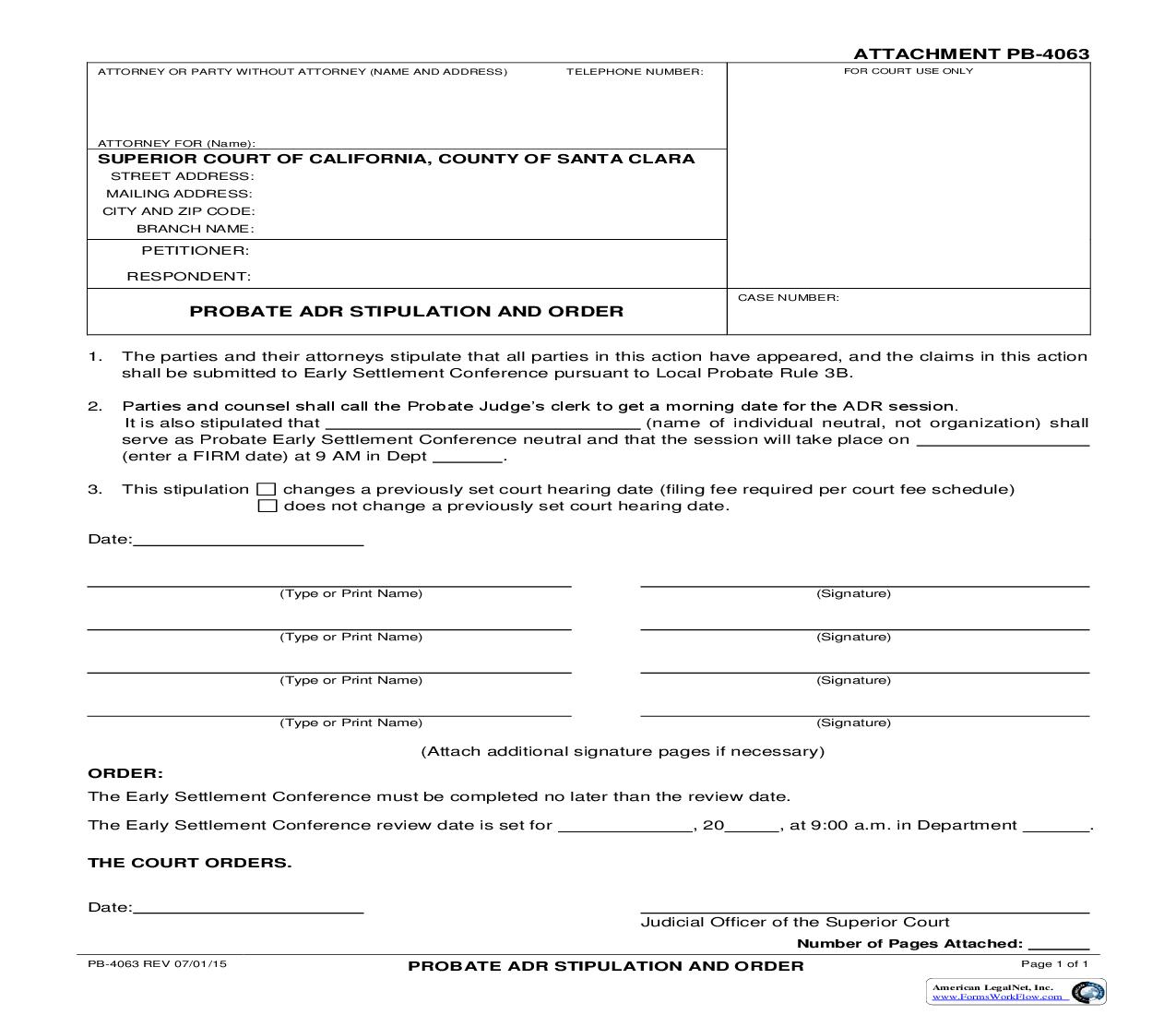 Probate ADR Stipulation And Order {PB-4063} | Pdf Fpdf Doc Docx | California