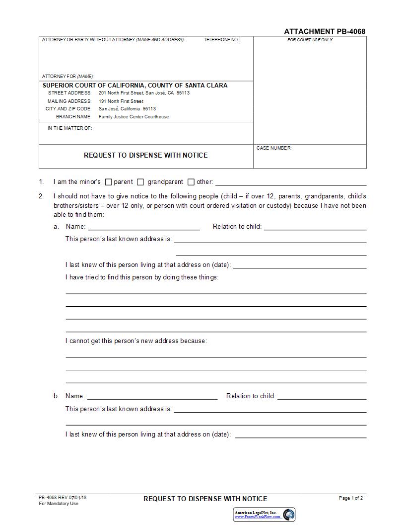 Request To Dispense With Notice {PB-4068} | Pdf Fpdf Docx | California