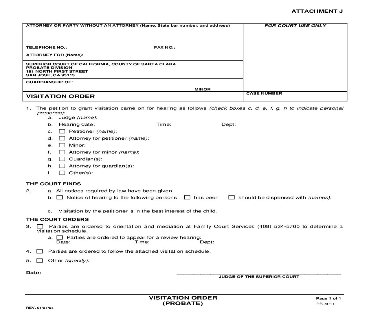 Visitation Order (Probate) {PB-4011} | Pdf Fpdf Doc Docx | California