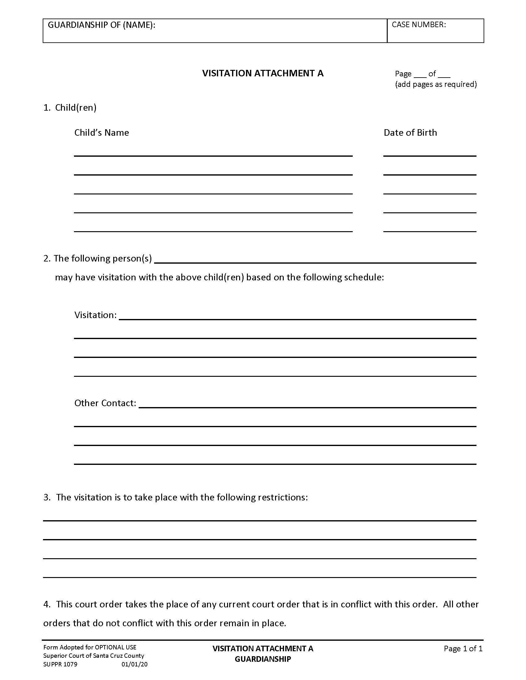 Visitation Attachment A Guardianship {SUPPR-1079} | Pdf Fpdf Docx | California