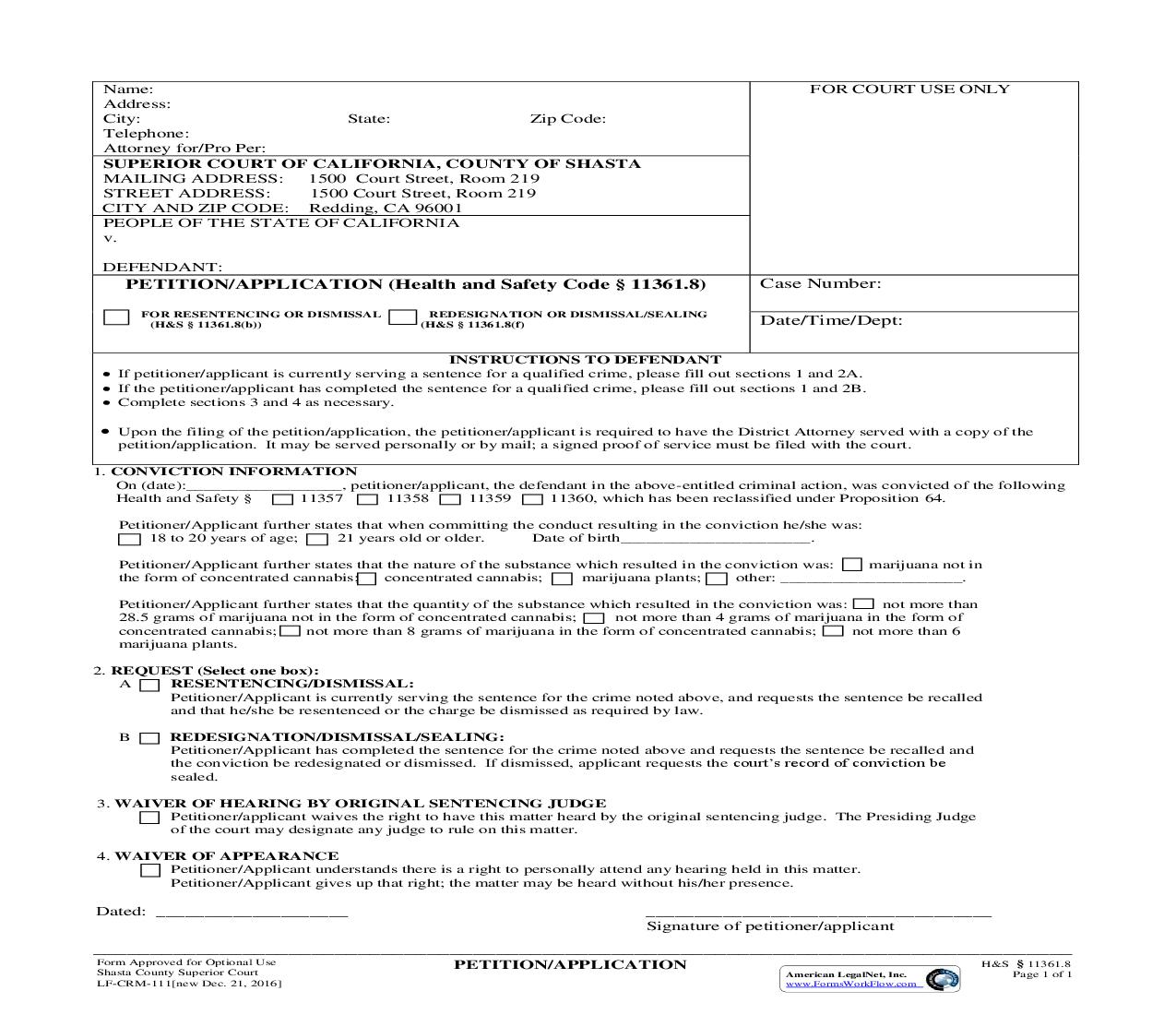 Petition-Application {LF-CRM-111} | Pdf Fpdf Doc Docx | California