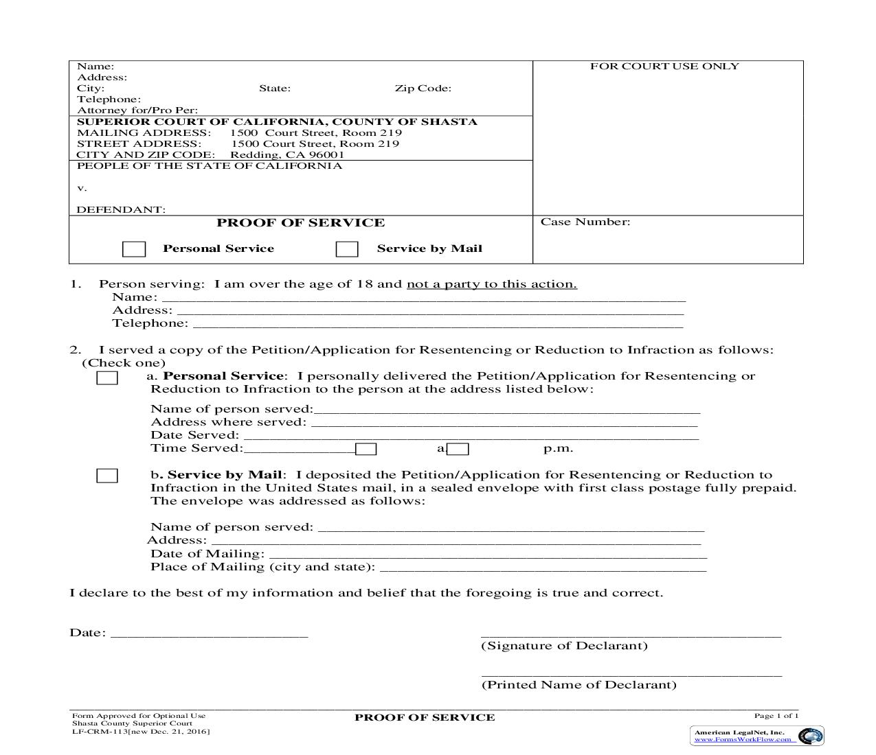 Proof Of Service {LF-CRM-113} | Pdf Fpdf Doc Docx | California