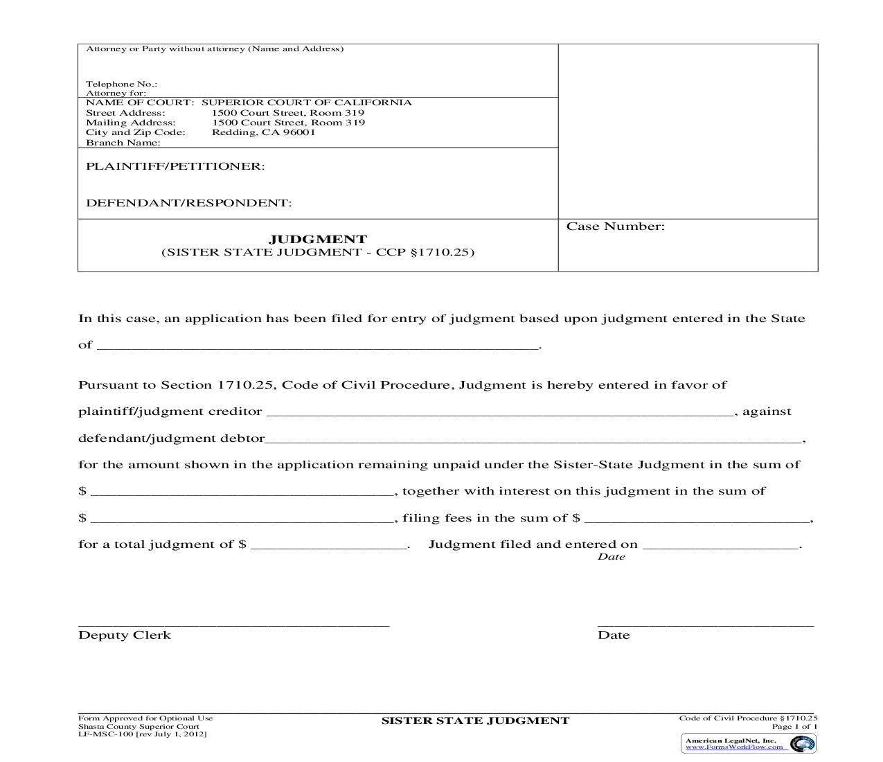 Sister State Judgment {LF-MSC-100} | Pdf Fpdf Doc Docx | California