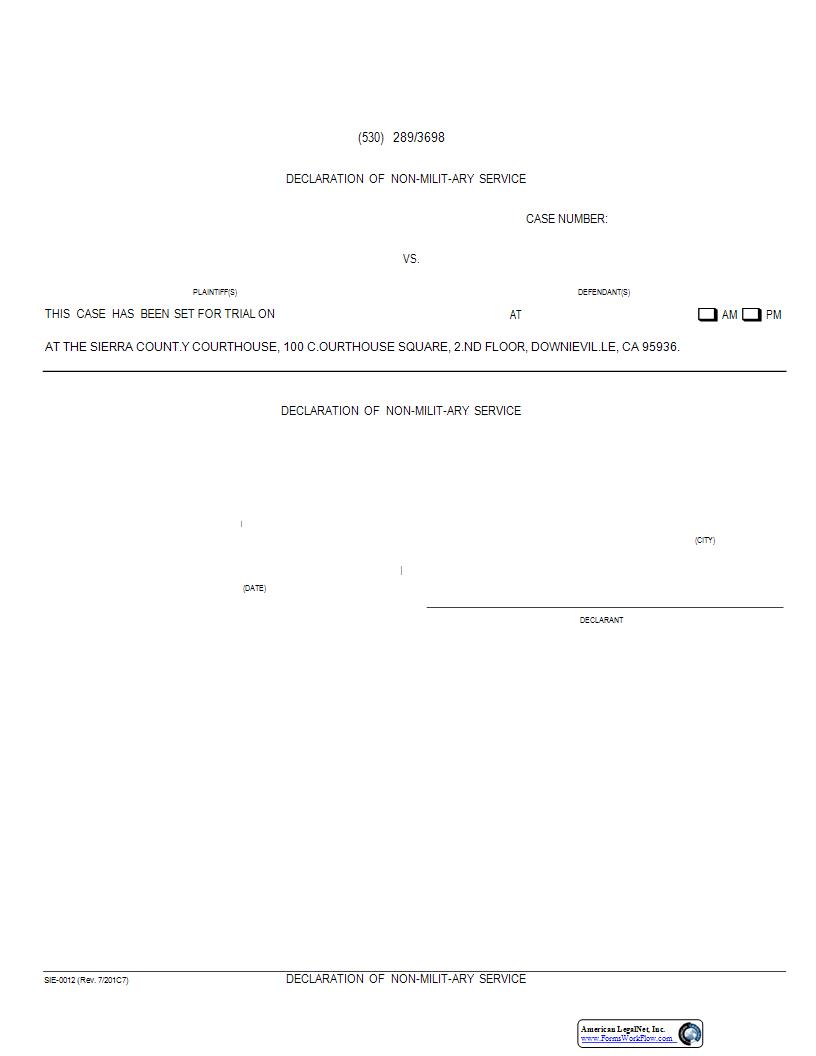 Declaration Of Non Military Service {SIE-0012} | Pdf Fpdf Docx | California